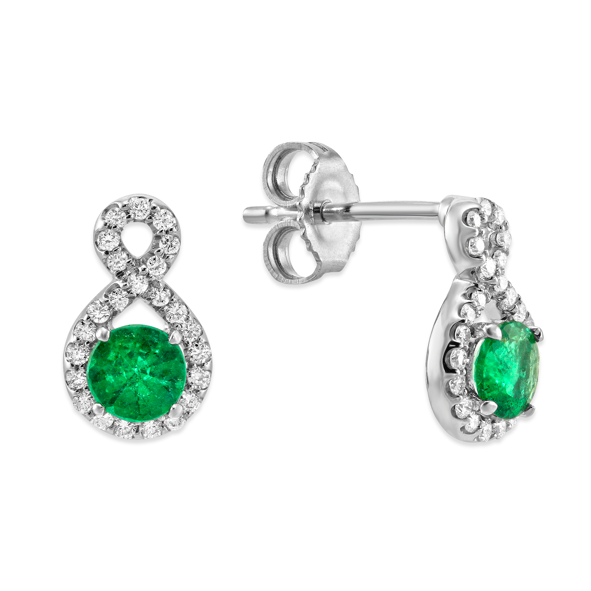14K White Gold Emerald & Diamond Swoop Earrings