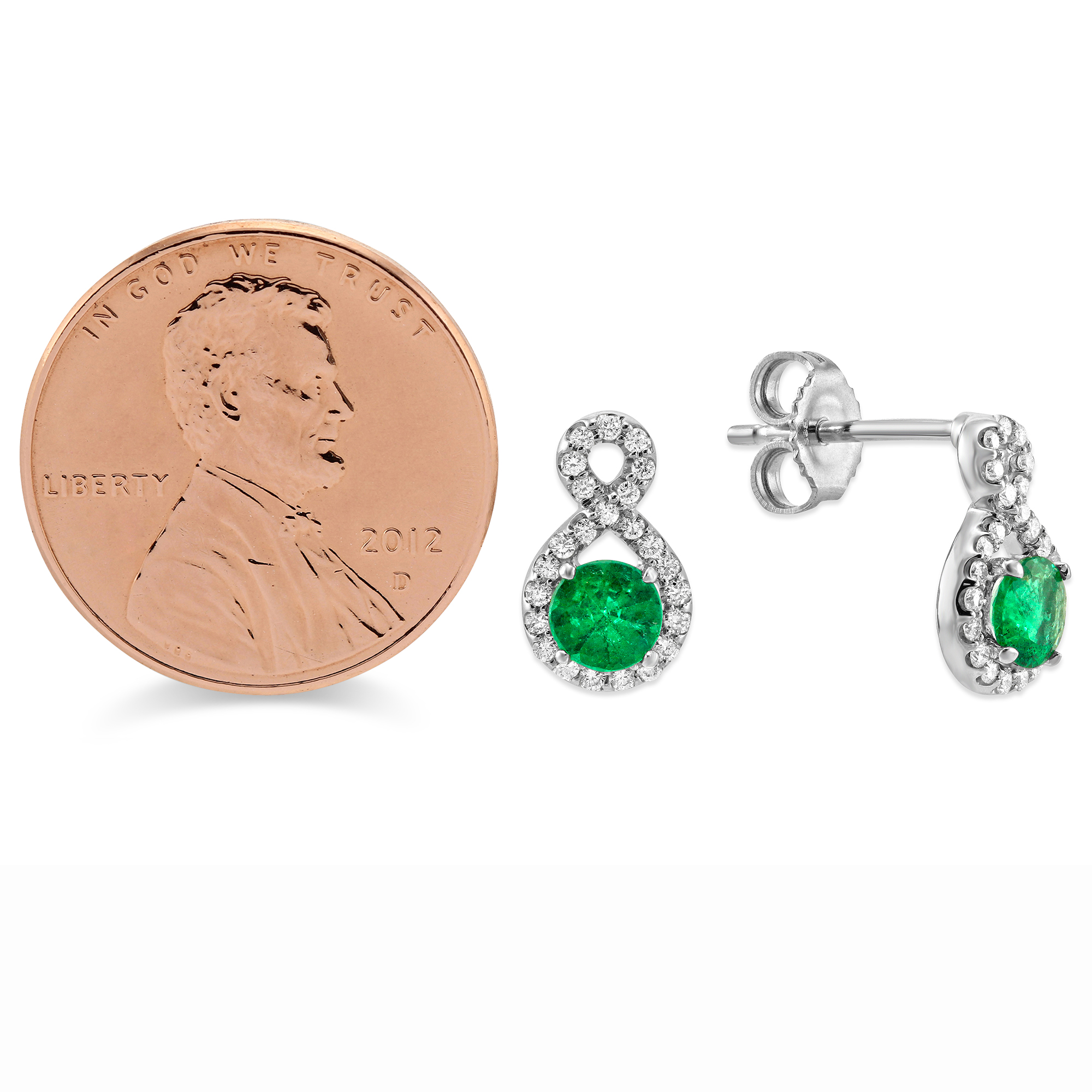 14K White Gold Emerald & Diamond Swoop Earrings