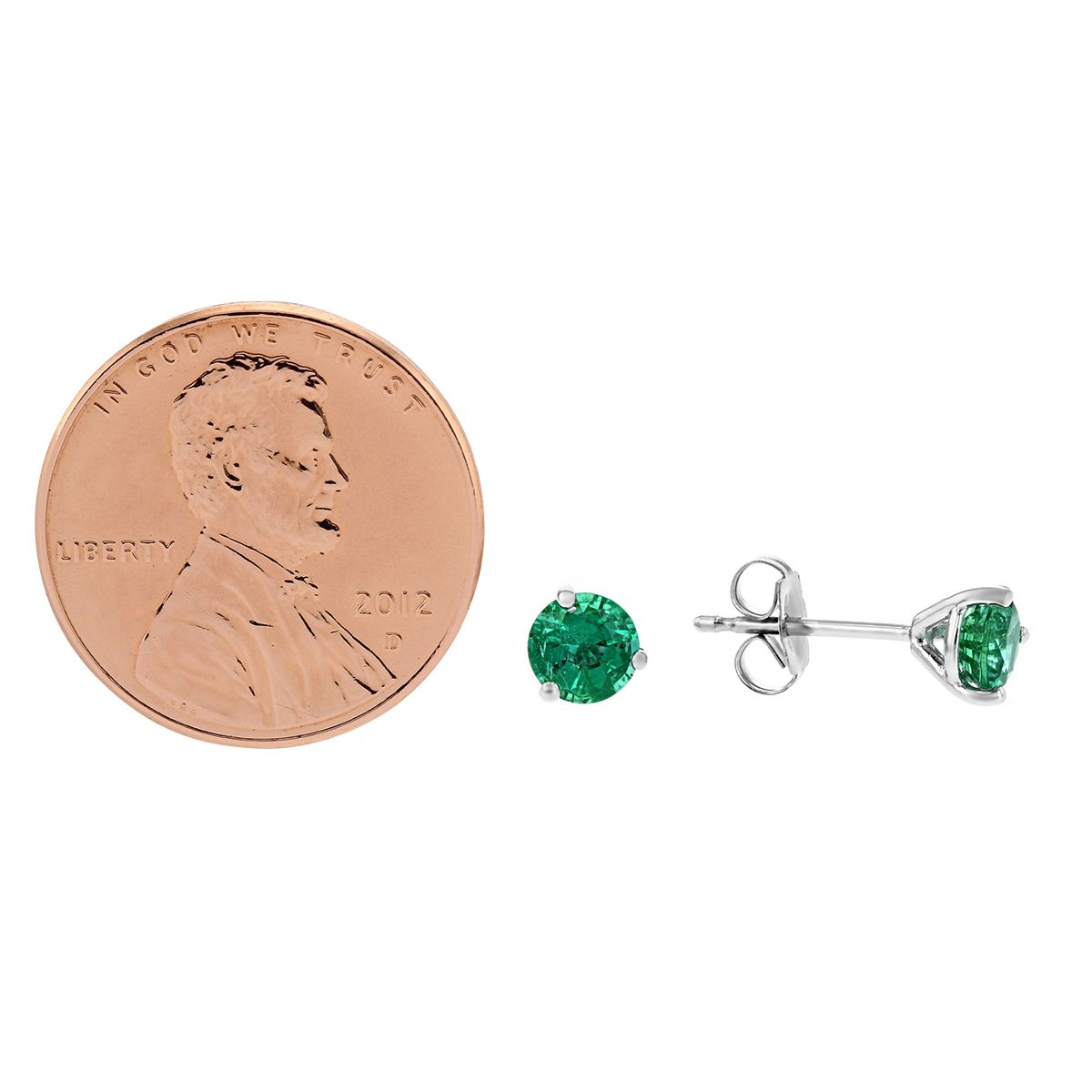 14K White Gold Round Emerald Stud Earrings