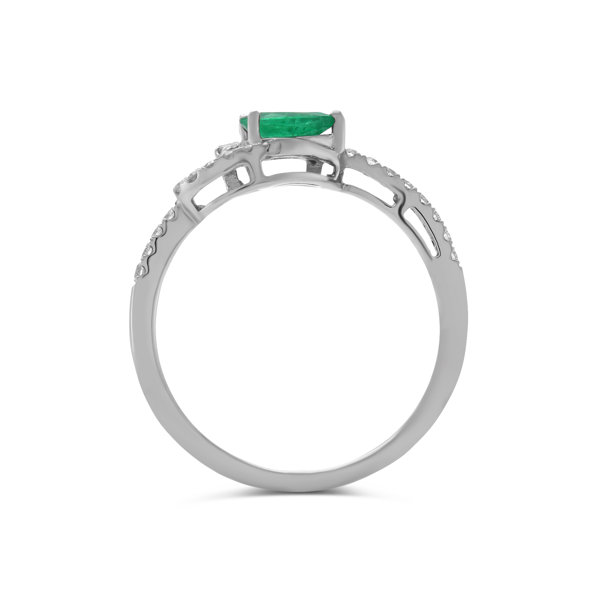 Pear Shaped Emerald & Diamond Ring in White Gold