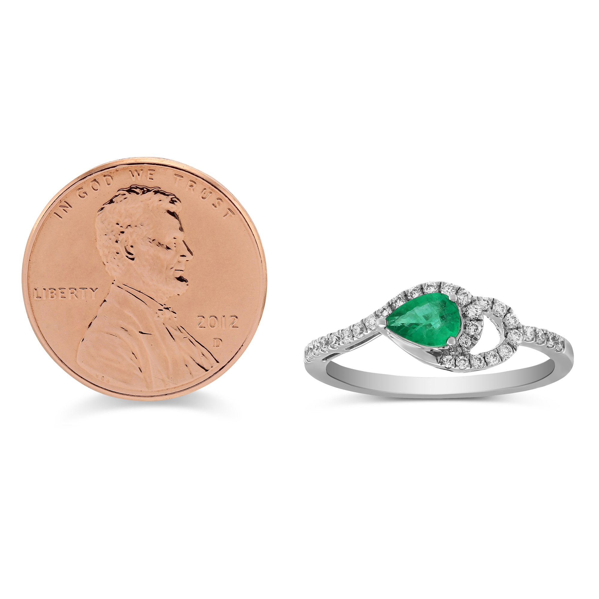 Pear Shaped Emerald & Diamond Ring in White Gold