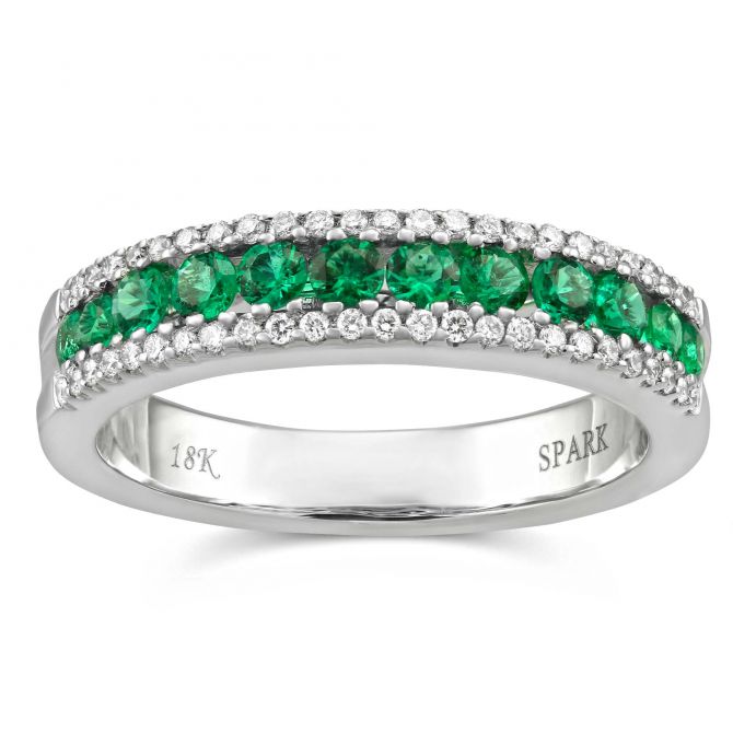14K White Gold Emerald & Diamond Channel Set Ring