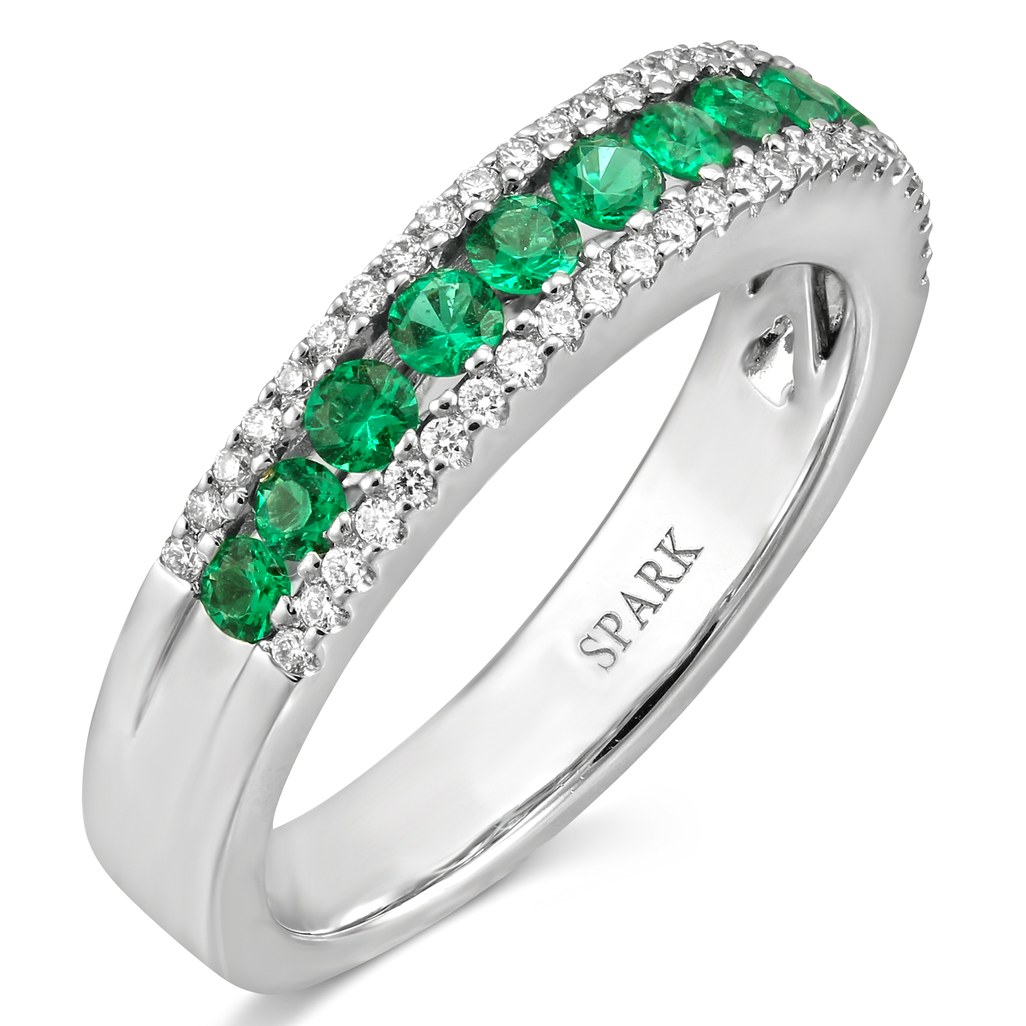 14K White Gold Emerald & Diamond Channel Set Ring