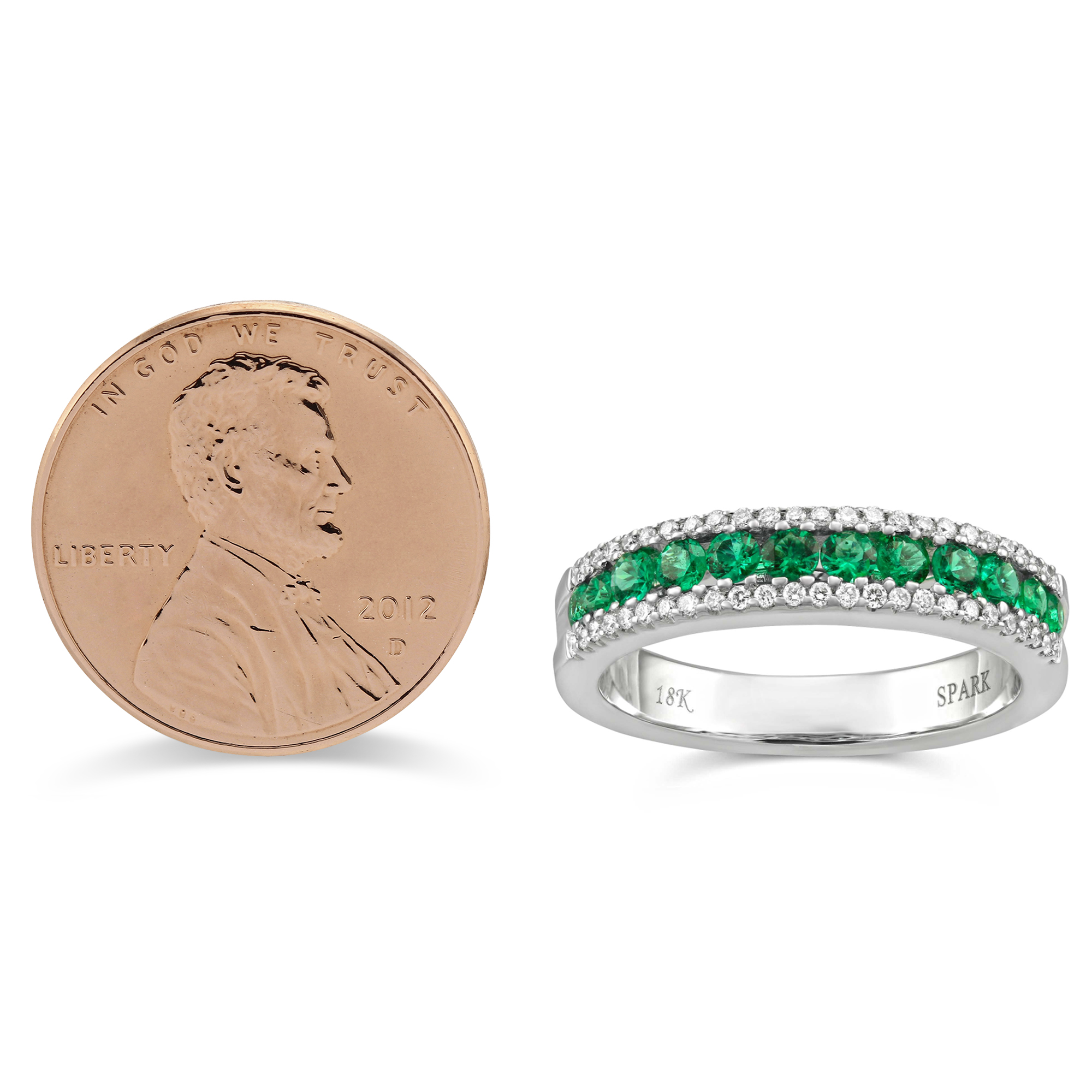 14K White Gold Emerald & Diamond Channel Set Ring