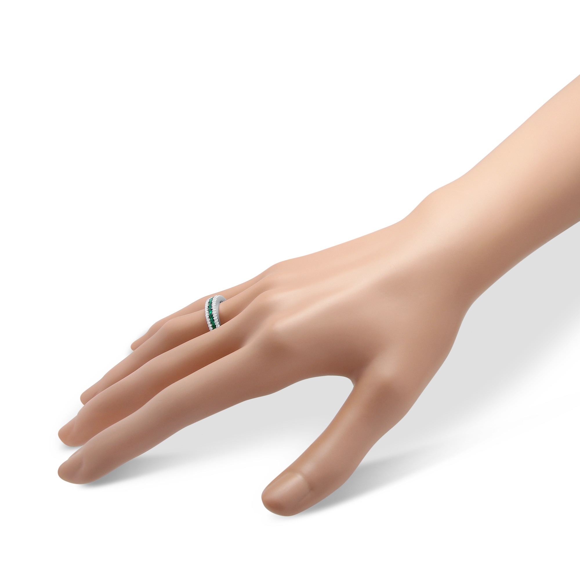 14K White Gold Emerald & Diamond Channel Set Ring