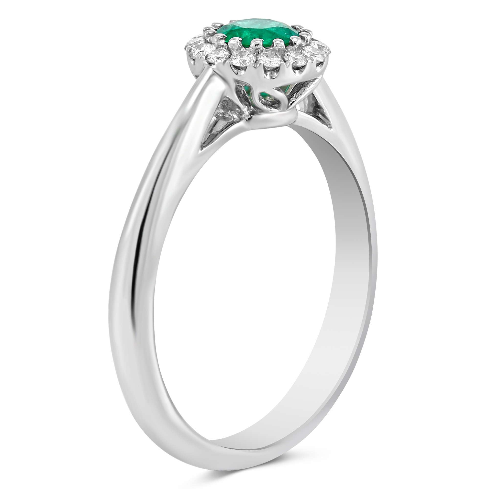 14K White Gold Emerald & Diamond Halo Ring