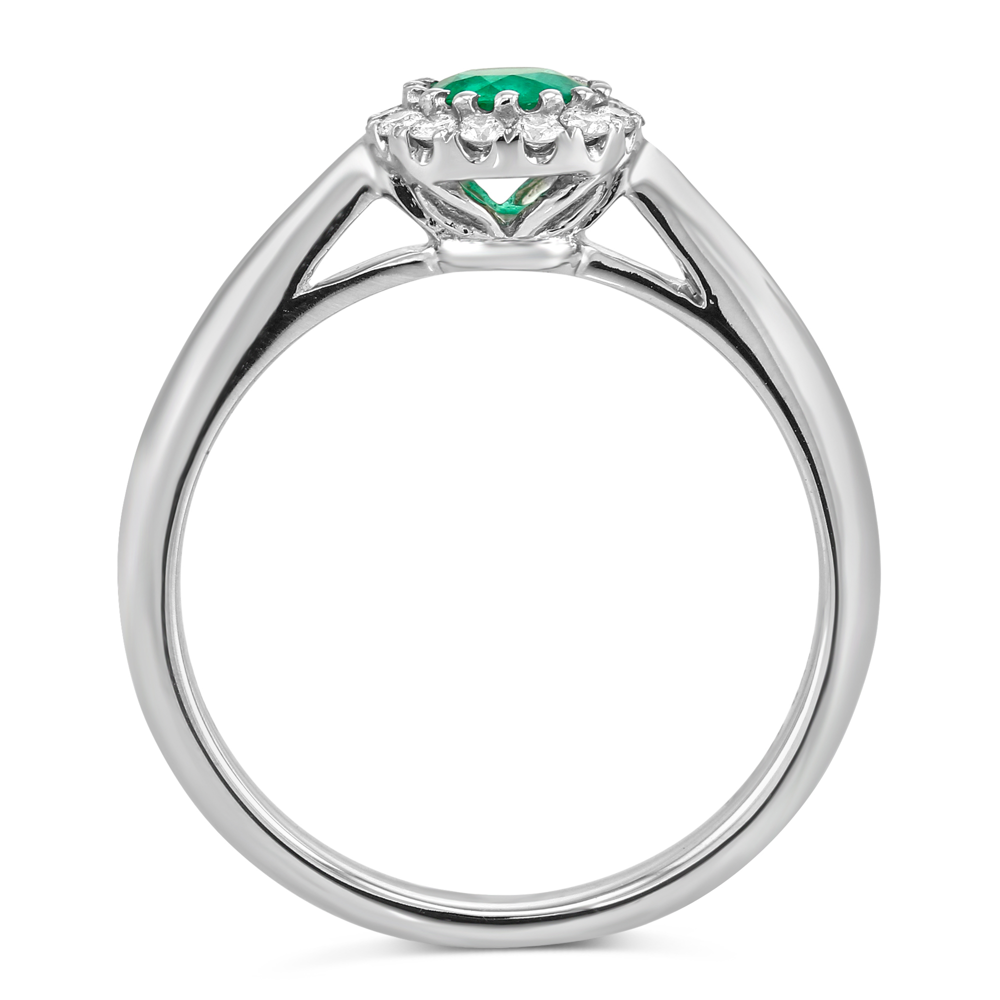 14K White Gold Emerald & Diamond Halo Ring