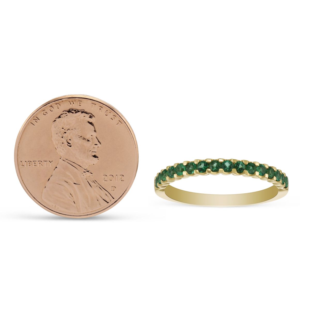14K Yellow Gold Round Emerald Band