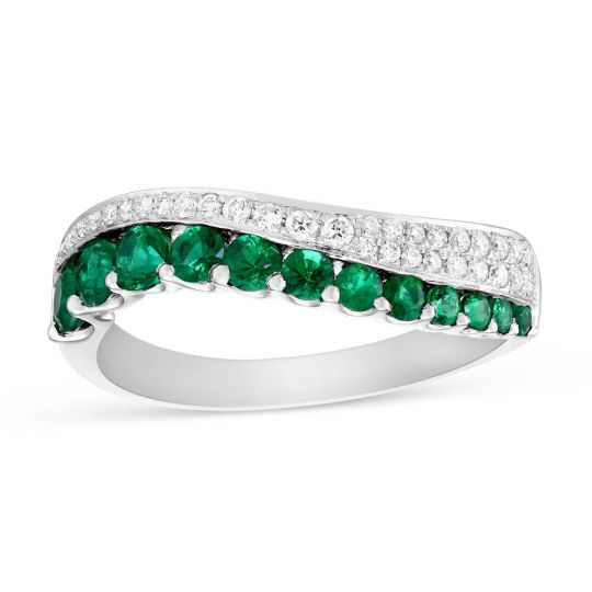 14k Yellow Gold Oval Emerald And Diamond Wave Earrings