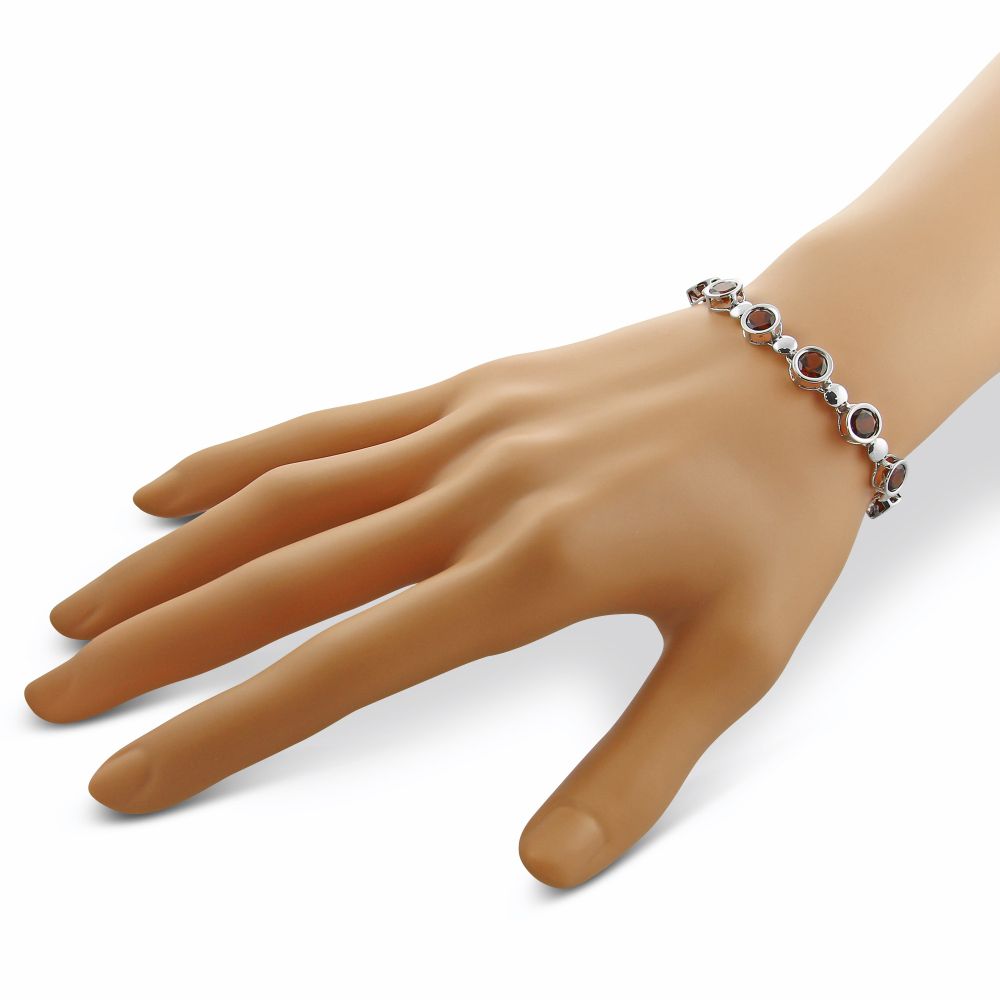 Sterling Silver Garnet Bracelet, 7