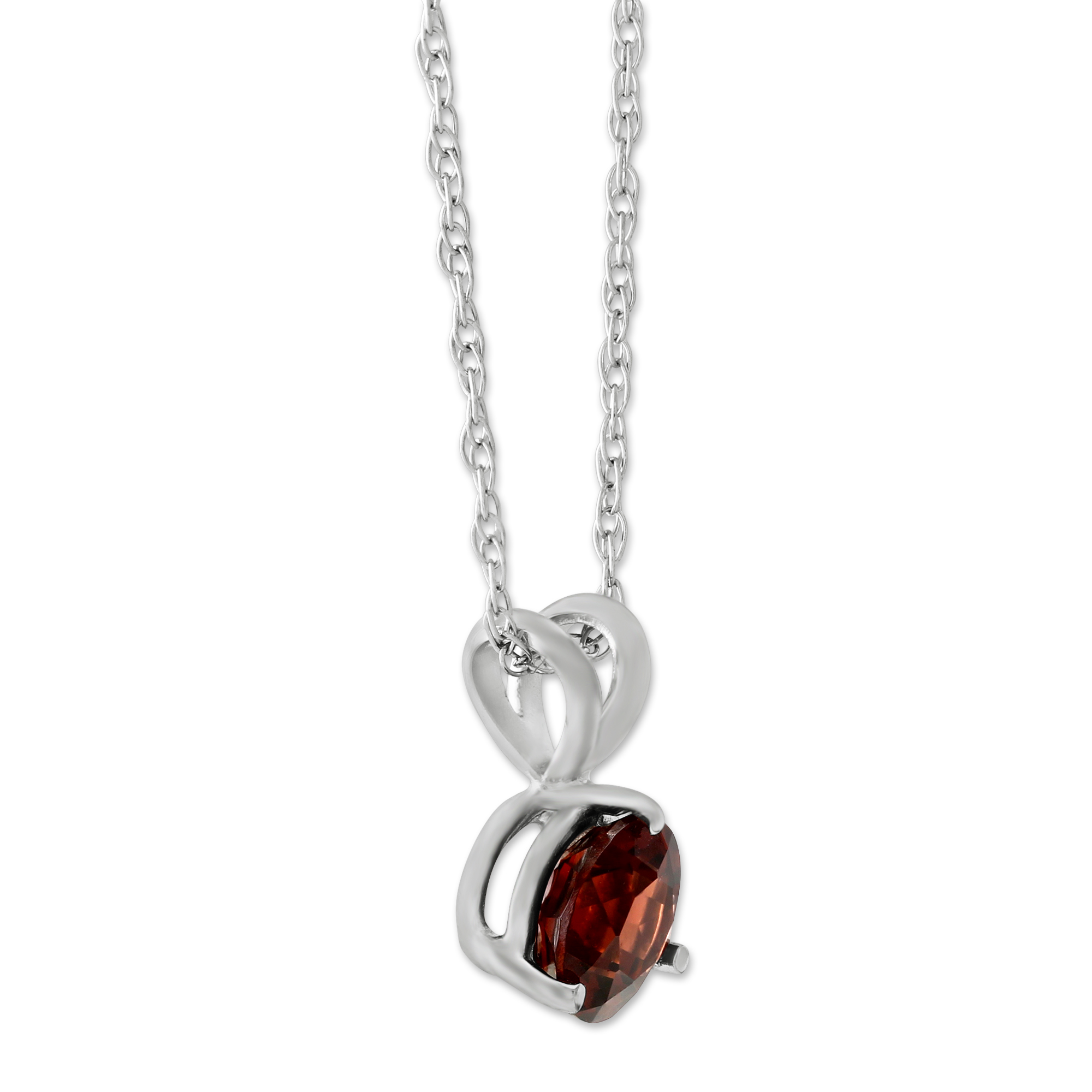 Round Garnet Solitaire Pendant in White Gold, 18