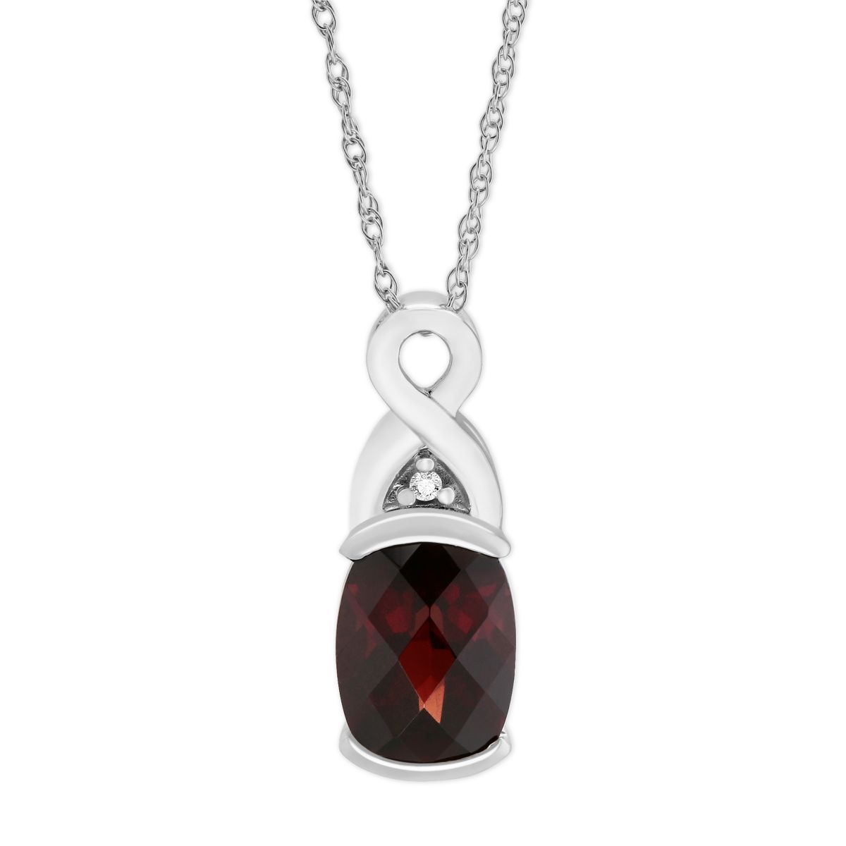 Cushion Garnet & Diamond Swirl Pendant in White Gold, 18