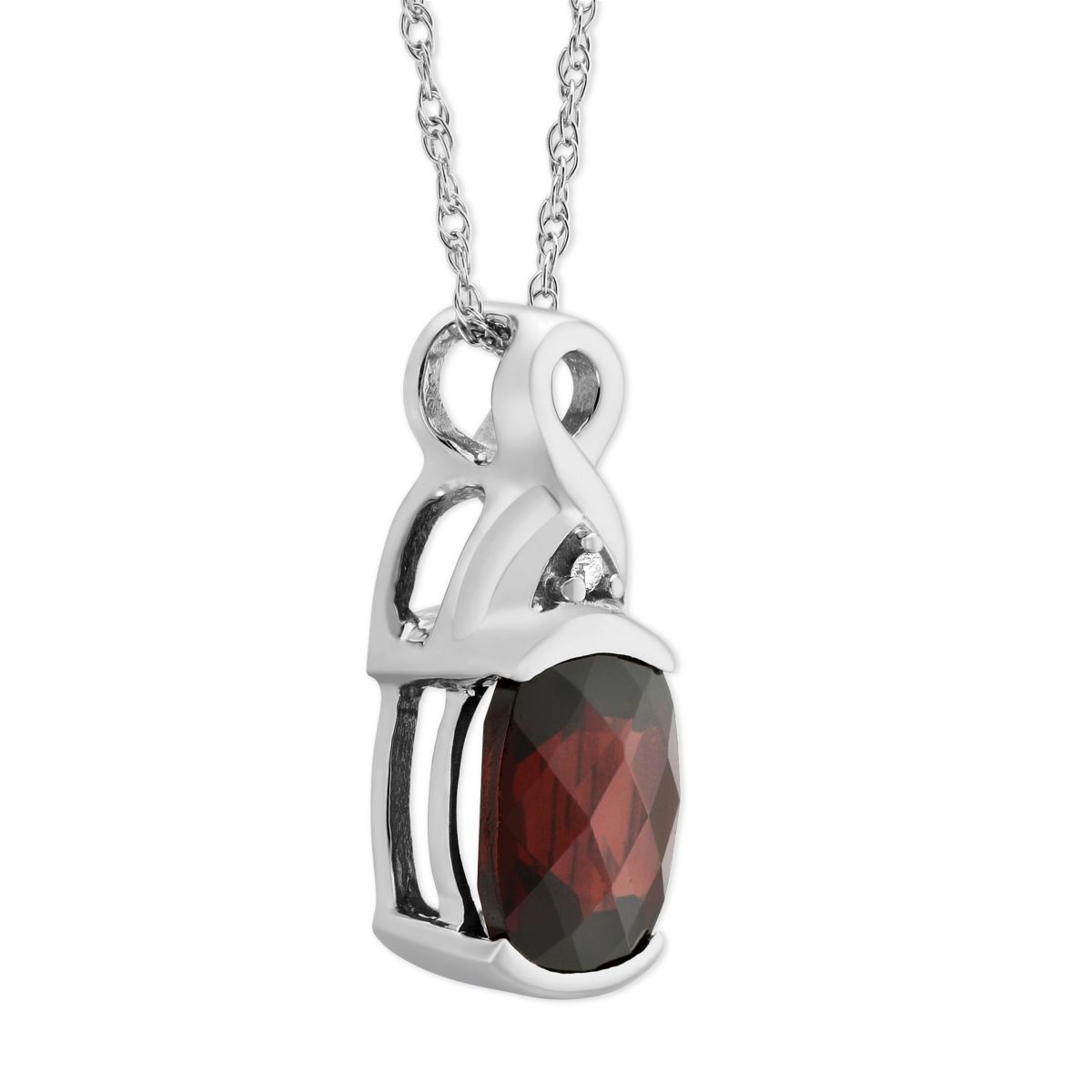 Cushion Garnet & Diamond Swirl Pendant in White Gold, 18