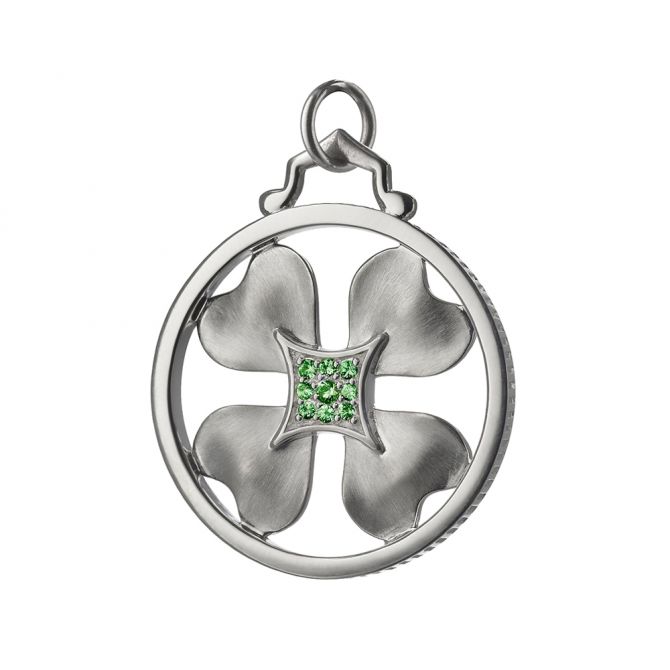 Monica Rich Kosann "Lucky Charms" Clover Charm in Sterling Silver with Green Tsavorites
