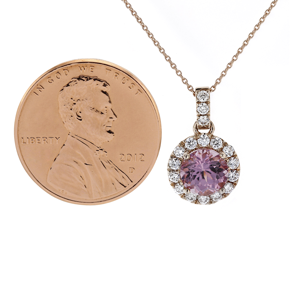 Round Lotus Garnet & Diamond Halo Pendant in Rose Gold