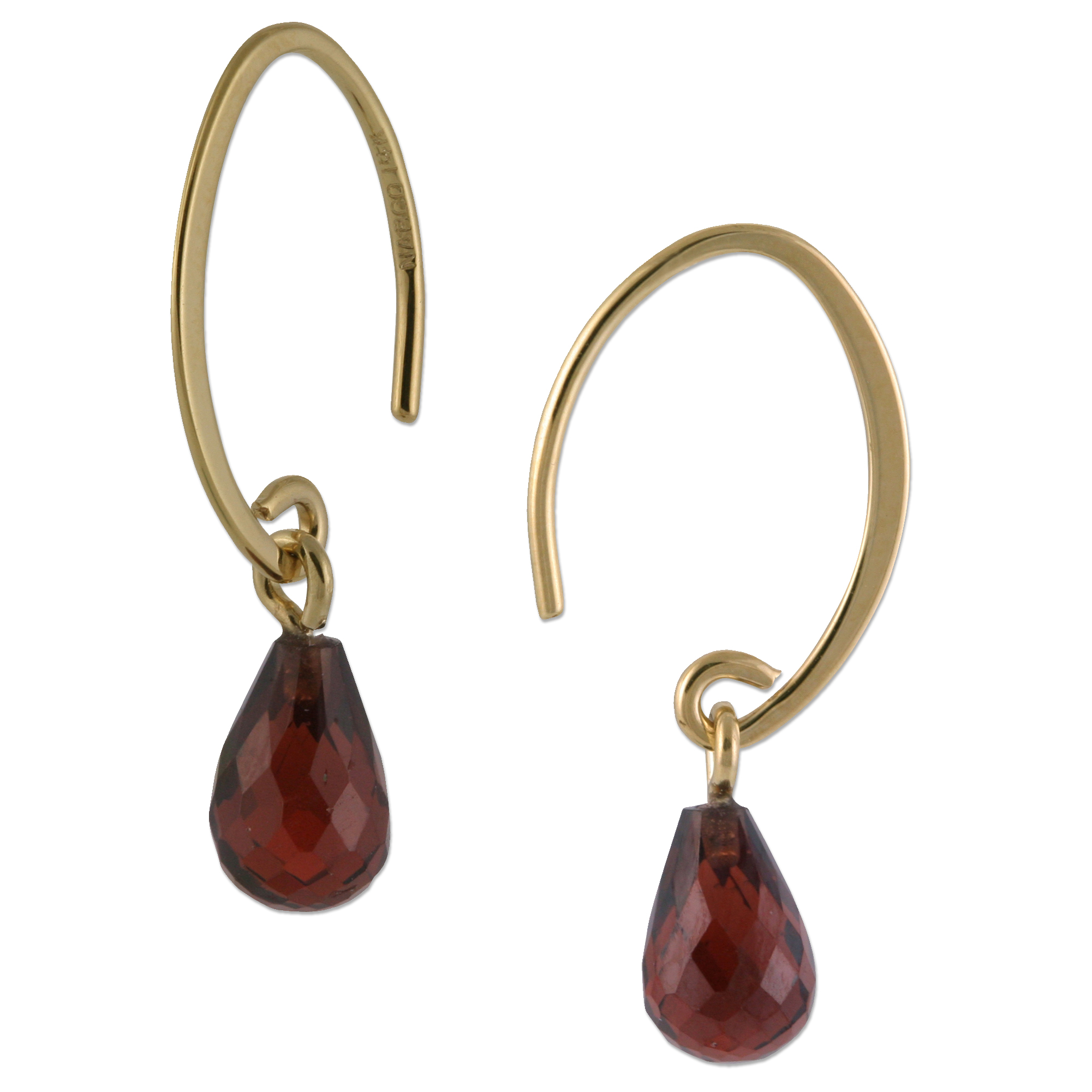 14K Yellow Gold Briolette Garnet Simple Sweep Drop Earrings