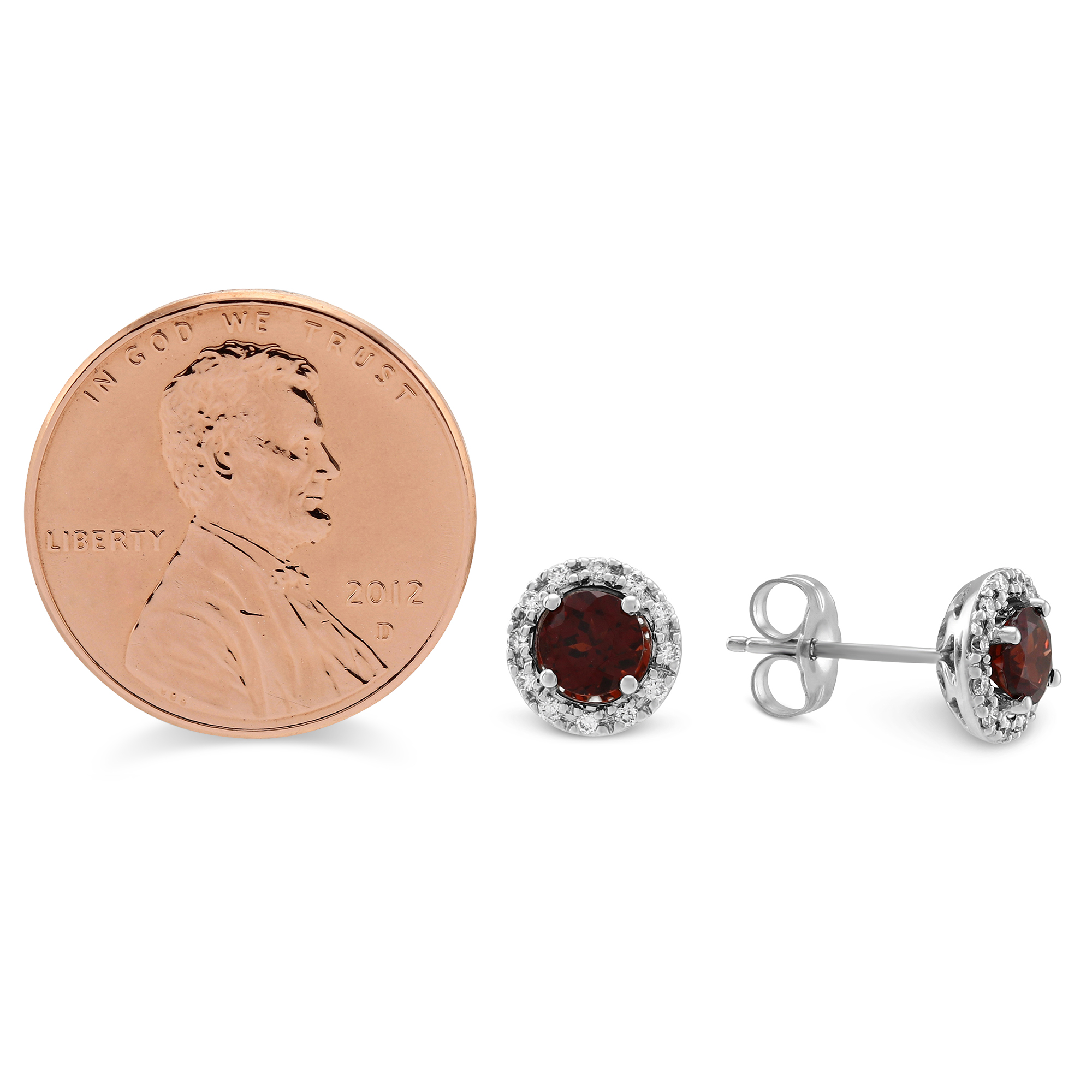 14K White Gold Round Garnet & Diamond Halo Earrings