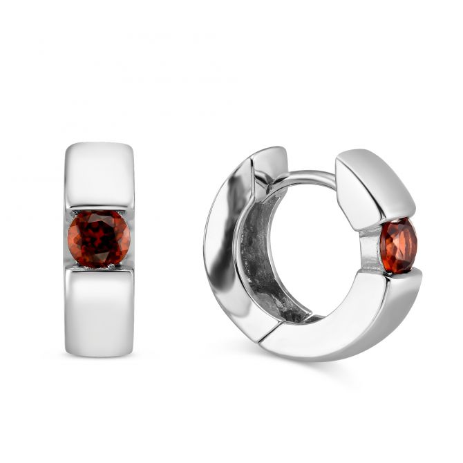 Sterling Silver Garnet Hoop Earrings