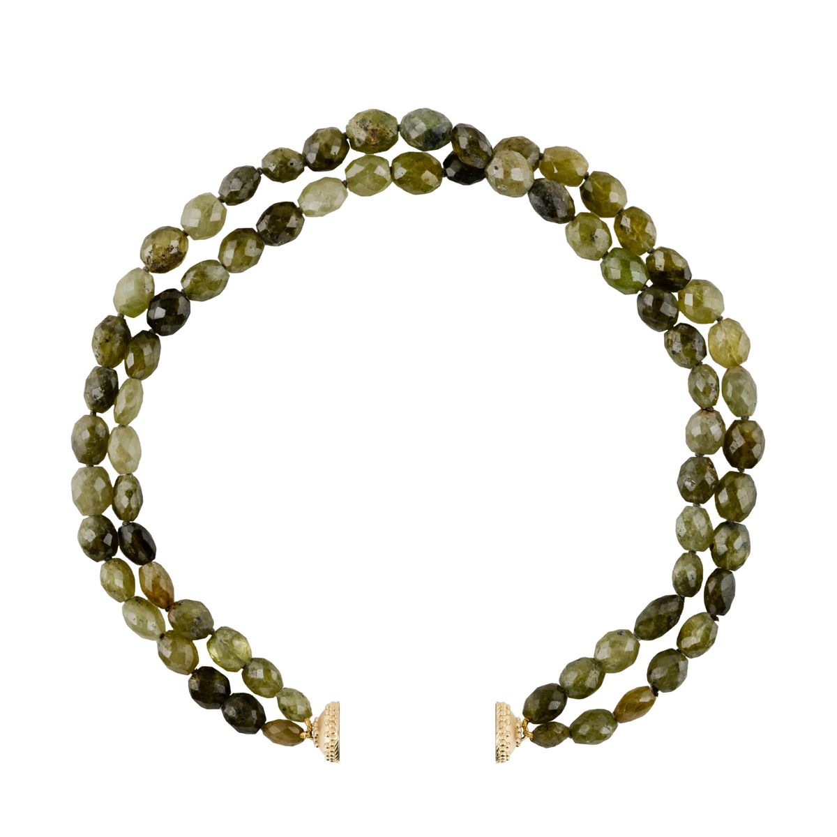 Clara Williams Green Garnet Two Stranded Necklace, 16.5