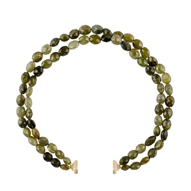 Clara Williams Green Garnet Two Stranded Necklace, 16.5"