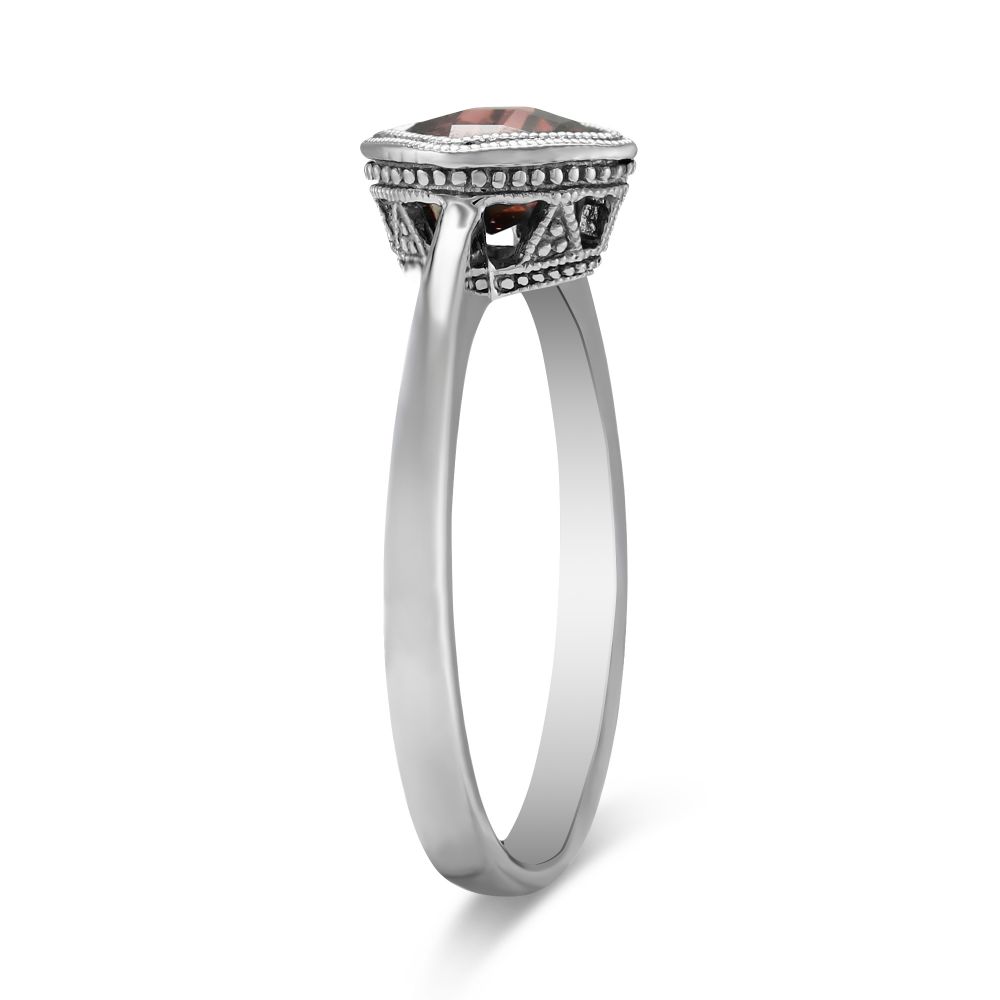 14K White Gold Cushion Checkerboard Garnet Ring, 6mm