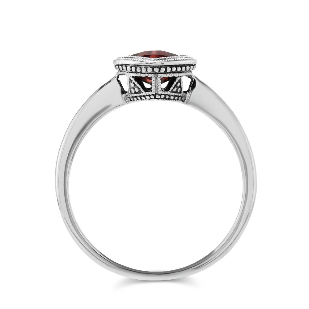 14K White Gold Cushion Checkerboard Garnet Ring, 6mm
