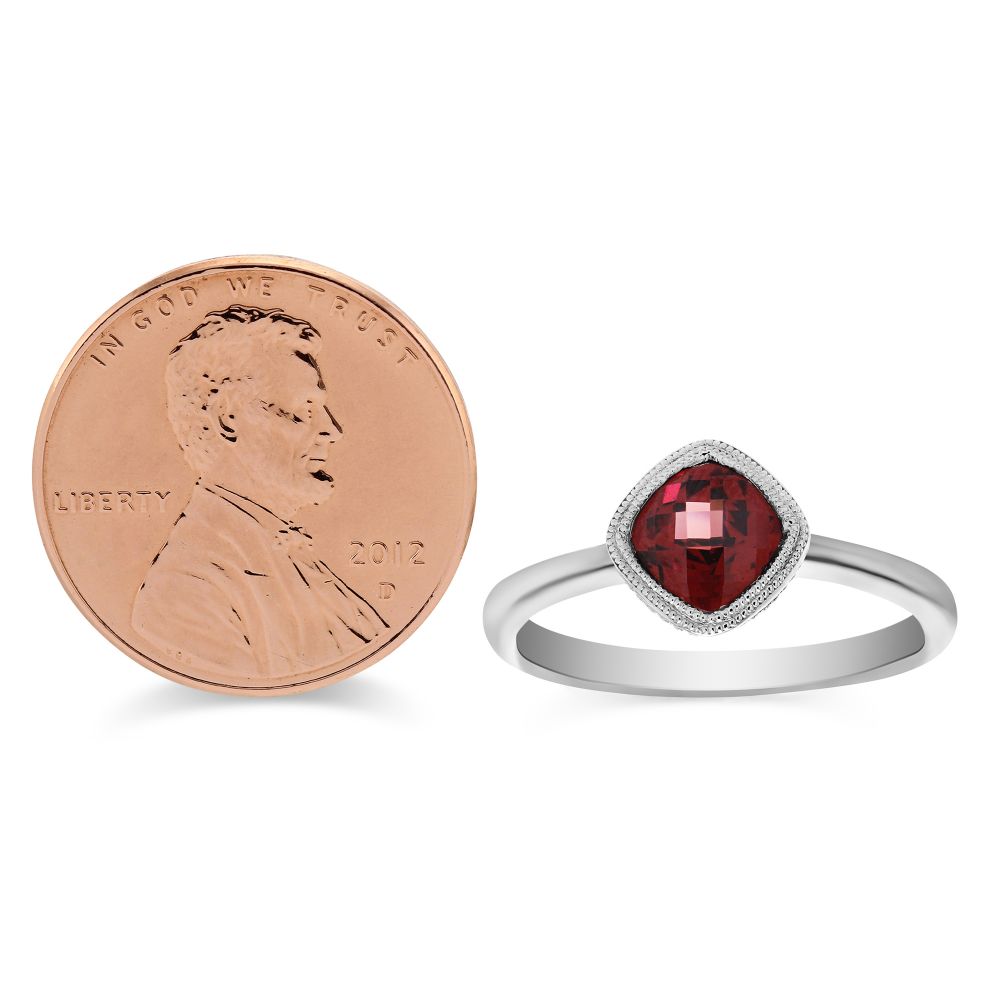 14K White Gold Cushion Checkerboard Garnet Ring, 6mm