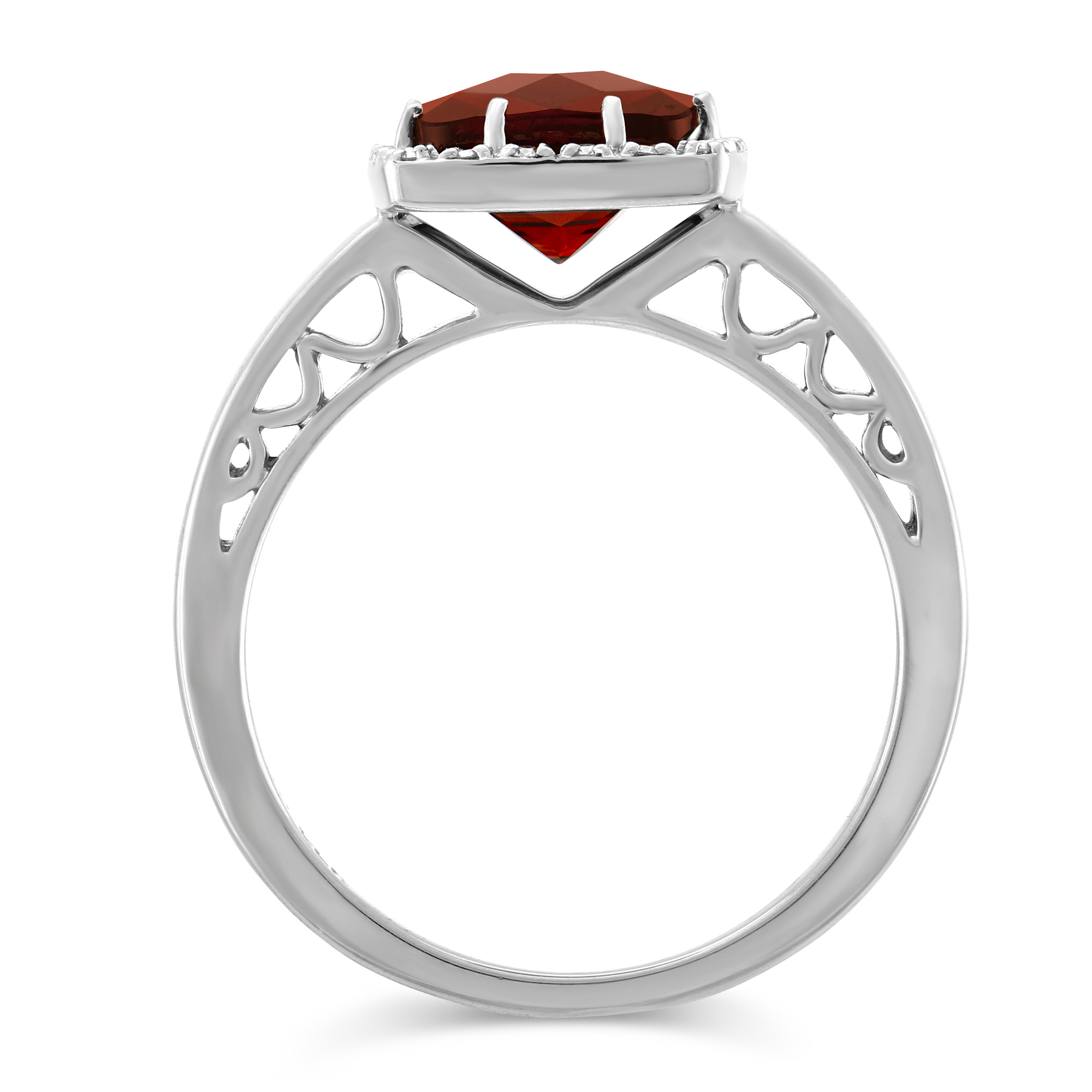 14K White Gold Checkerboard Cushion Garnet & Diamond Ring