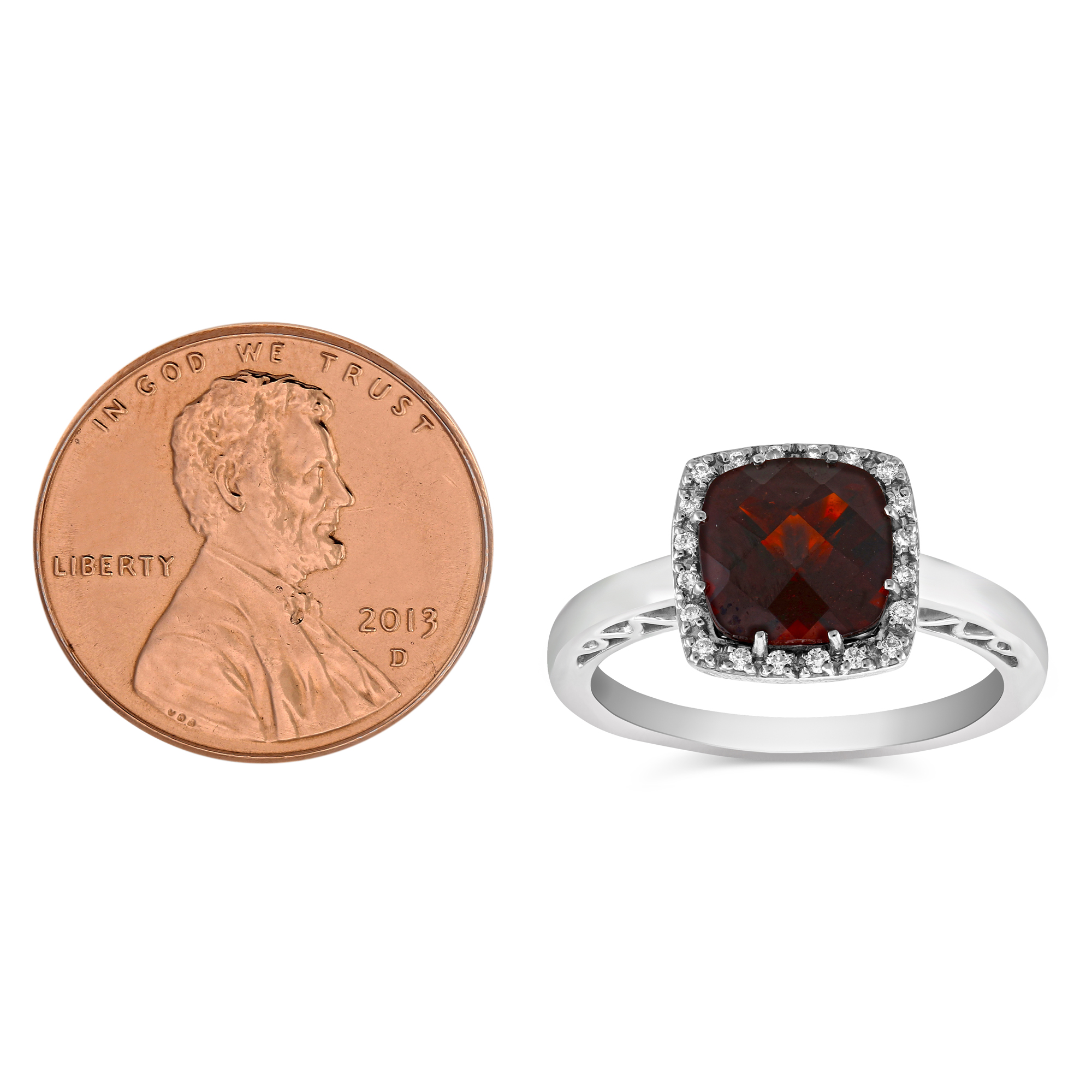 14K White Gold Checkerboard Cushion Garnet & Diamond Ring