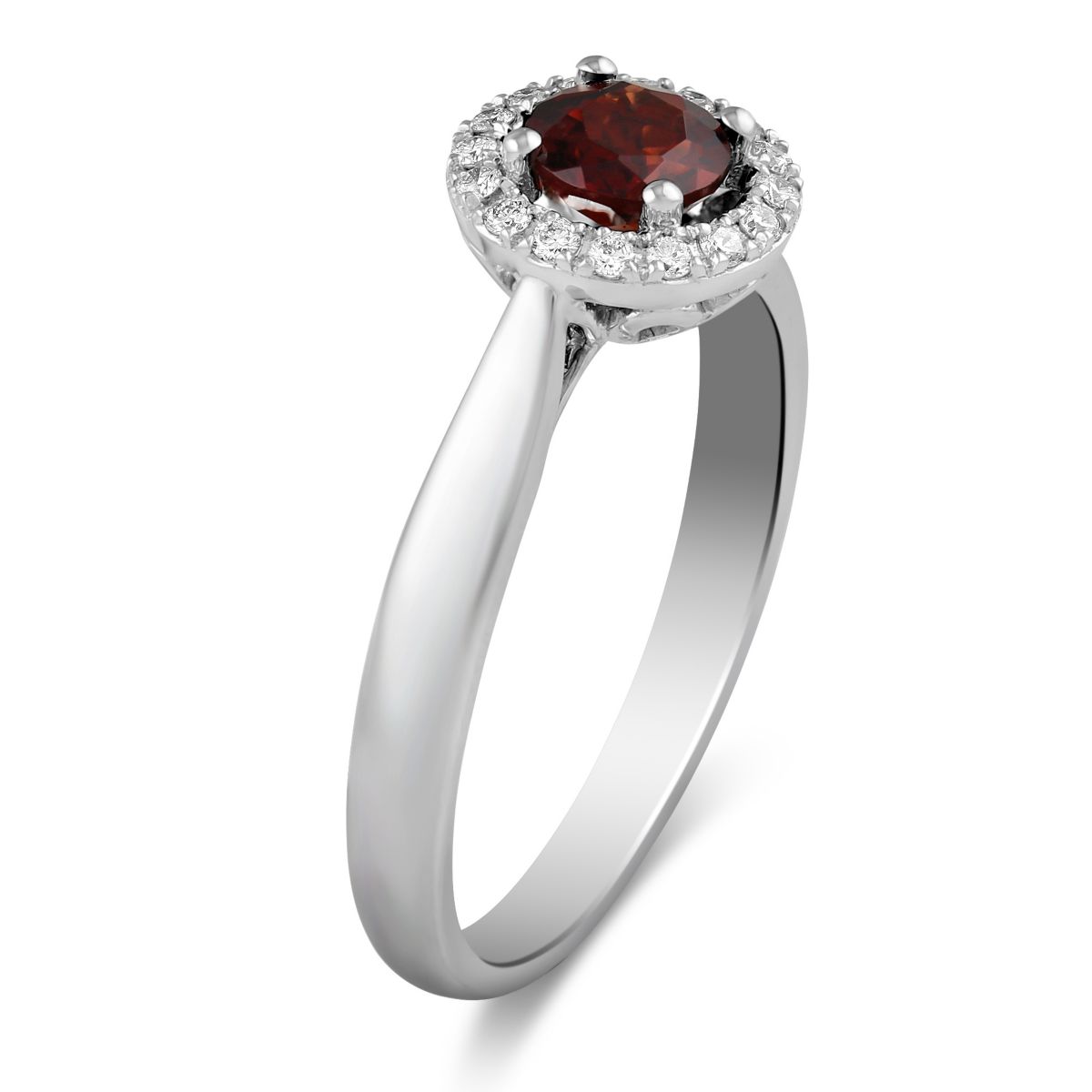 Round Garnet & Diamond Halo Ring in White Gold