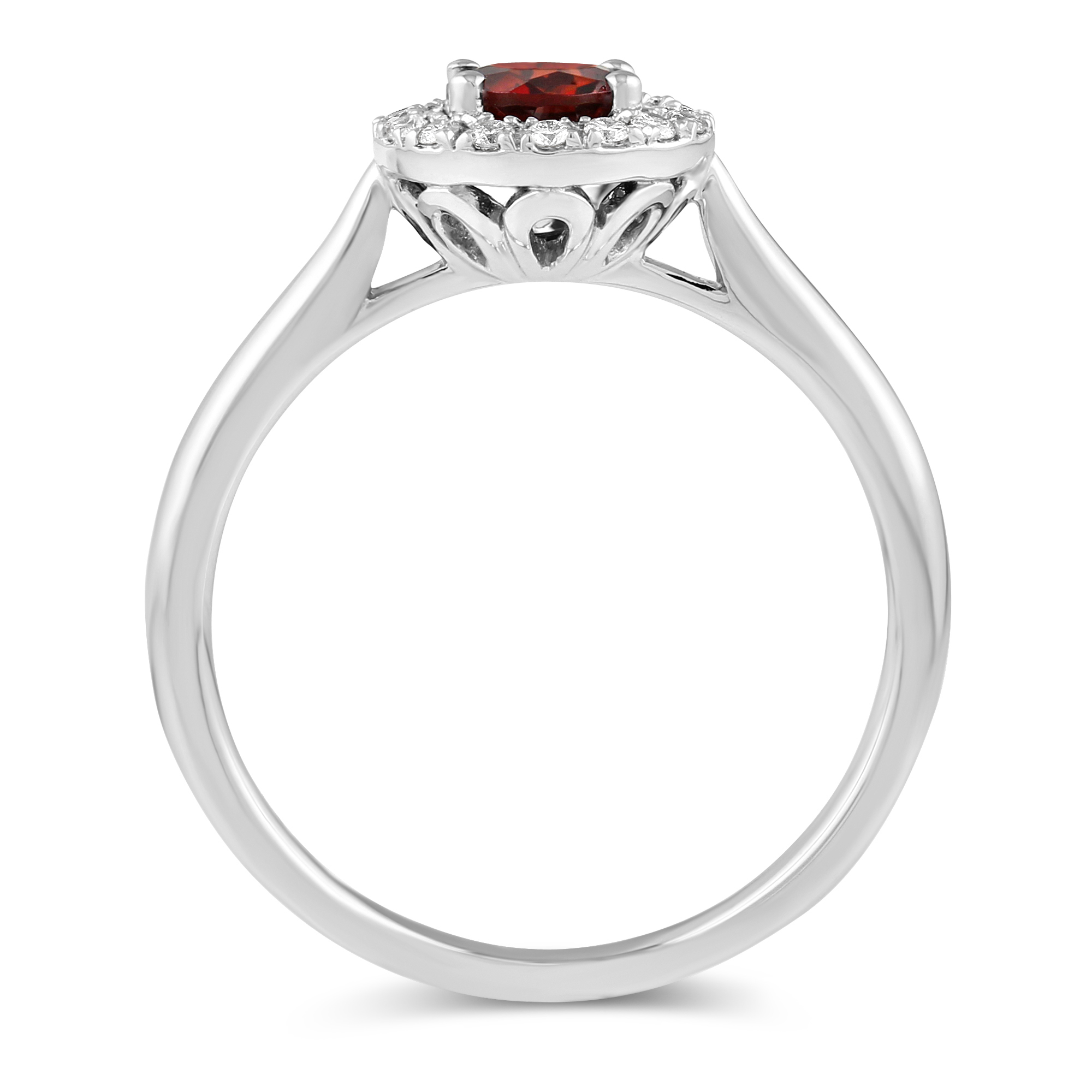 Round Garnet & Diamond Halo Ring in White Gold