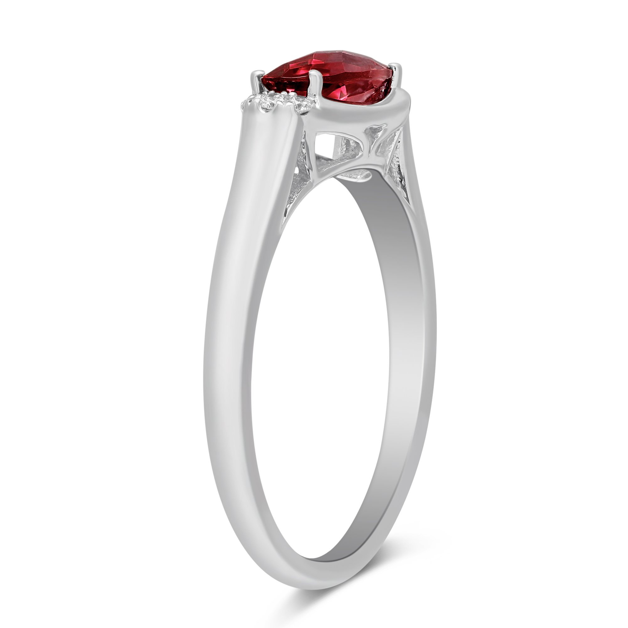 14K White Gold Oval Garnet & Diamond East West Ring