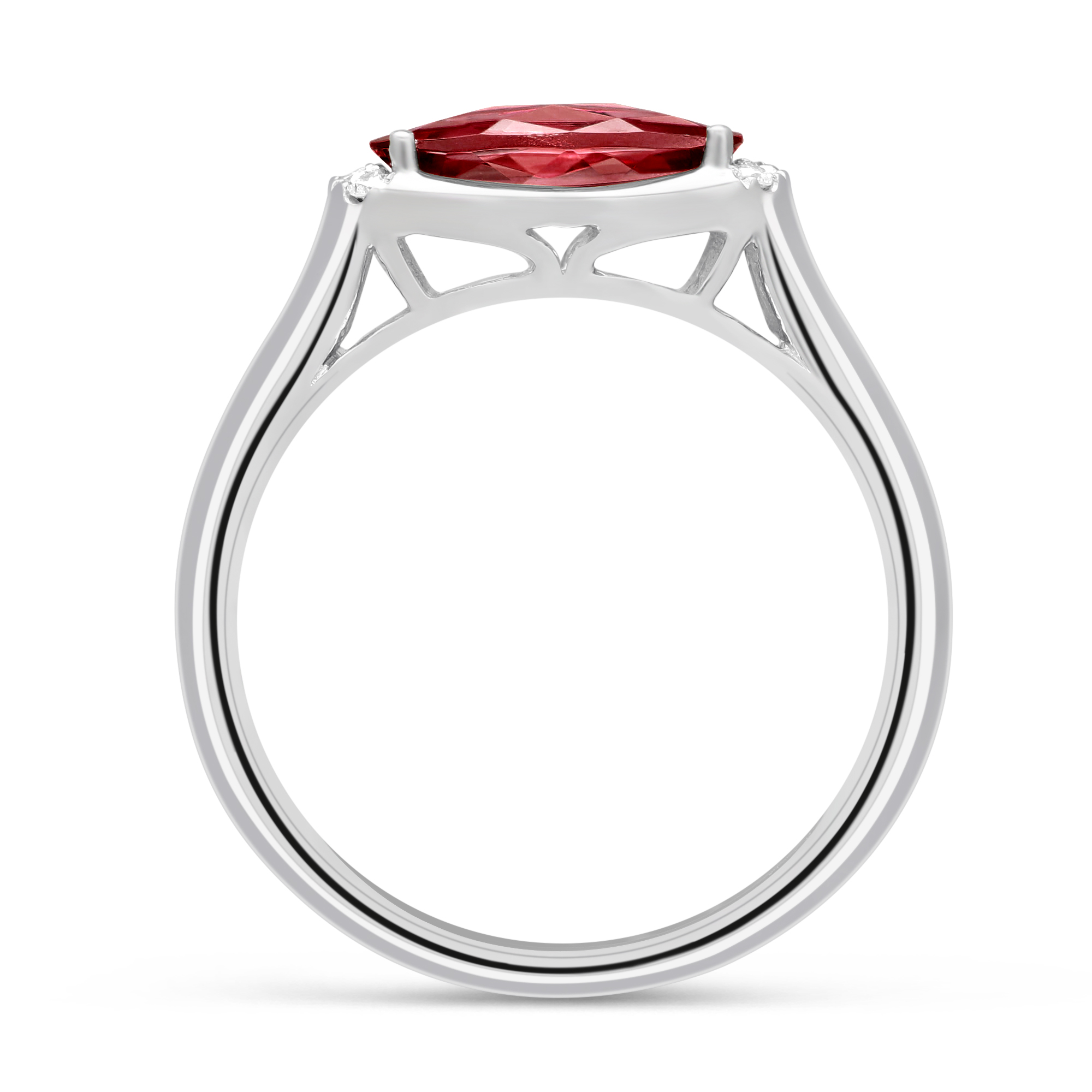 14K White Gold Oval Garnet & Diamond East West Ring