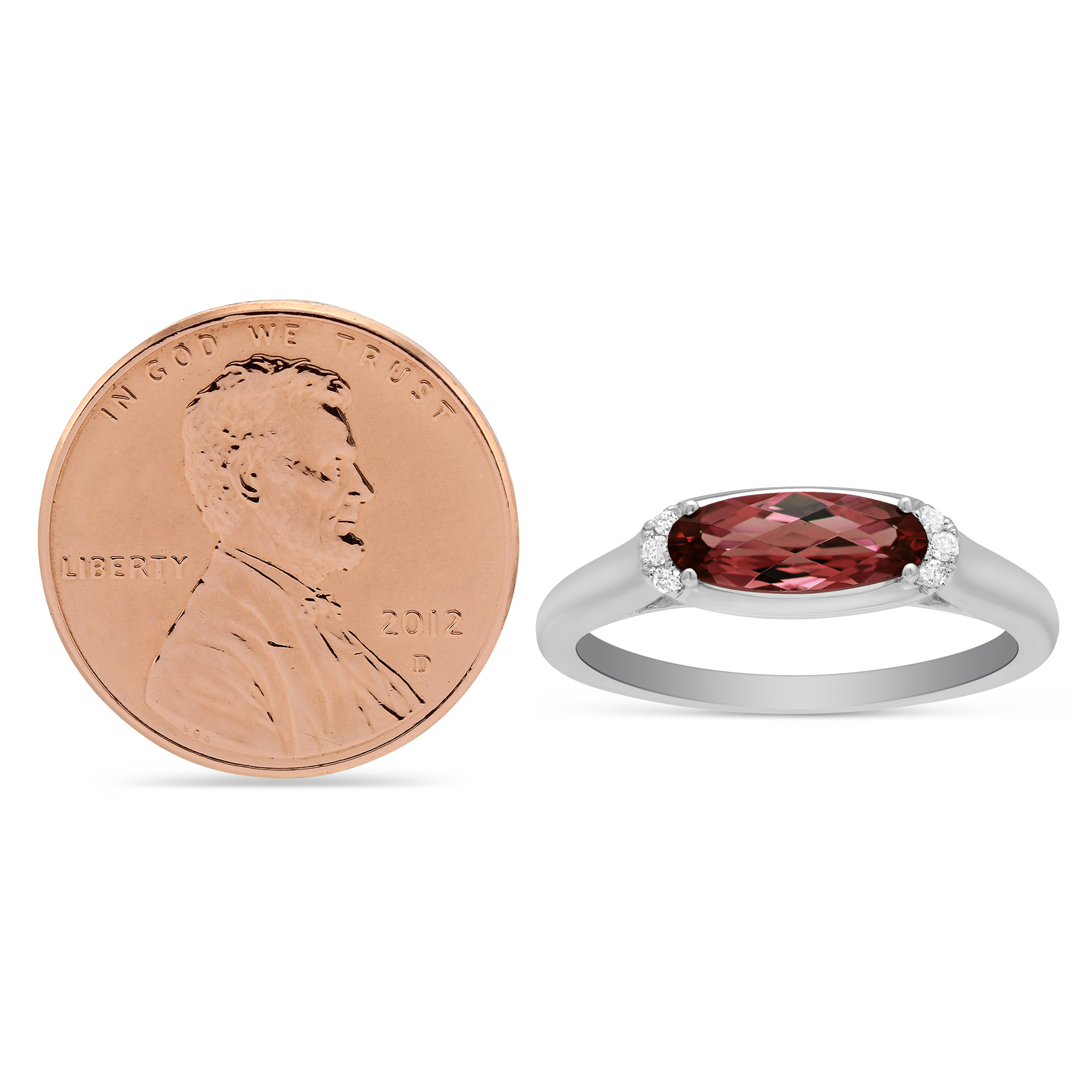 14K White Gold Oval Garnet & Diamond East West Ring