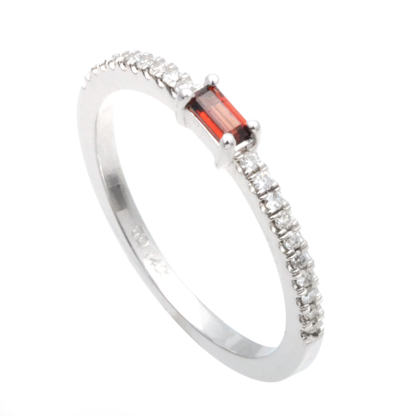 My Story 14K White Gold Baguette Garnet & Diamond Ring