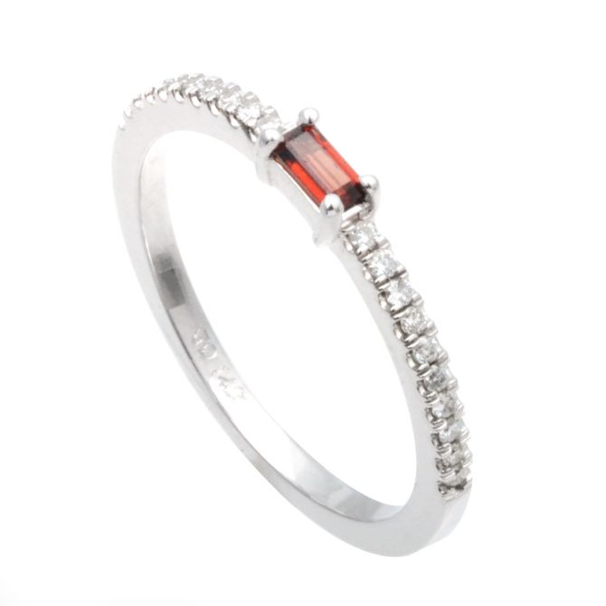 My Story 14K White Gold Baguette Garnet & Diamond Ring