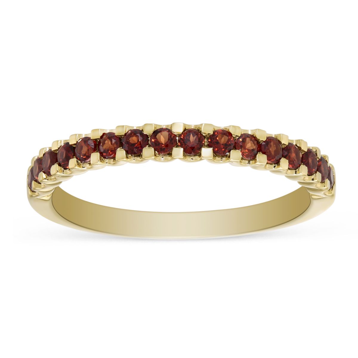14K Yellow Gold Round Garnet Band