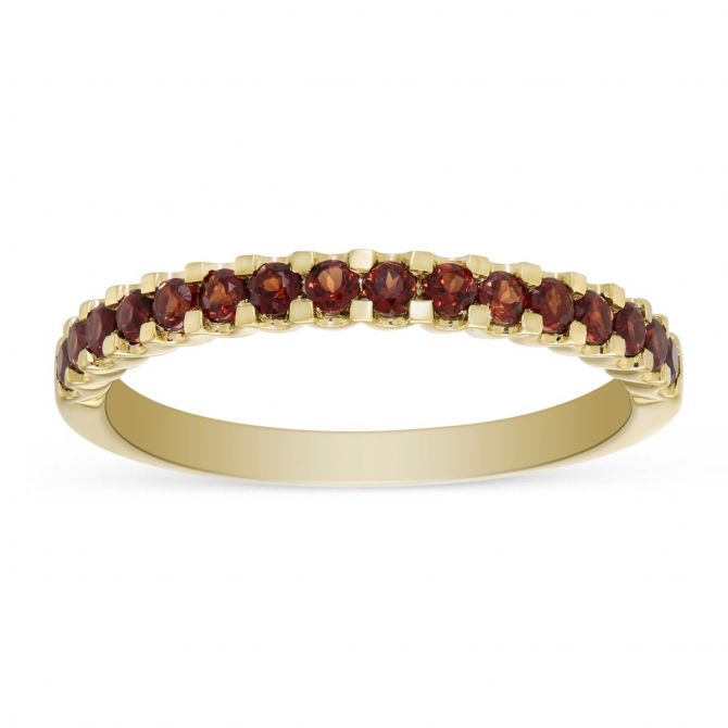 14K Yellow Gold Round Garnet Band