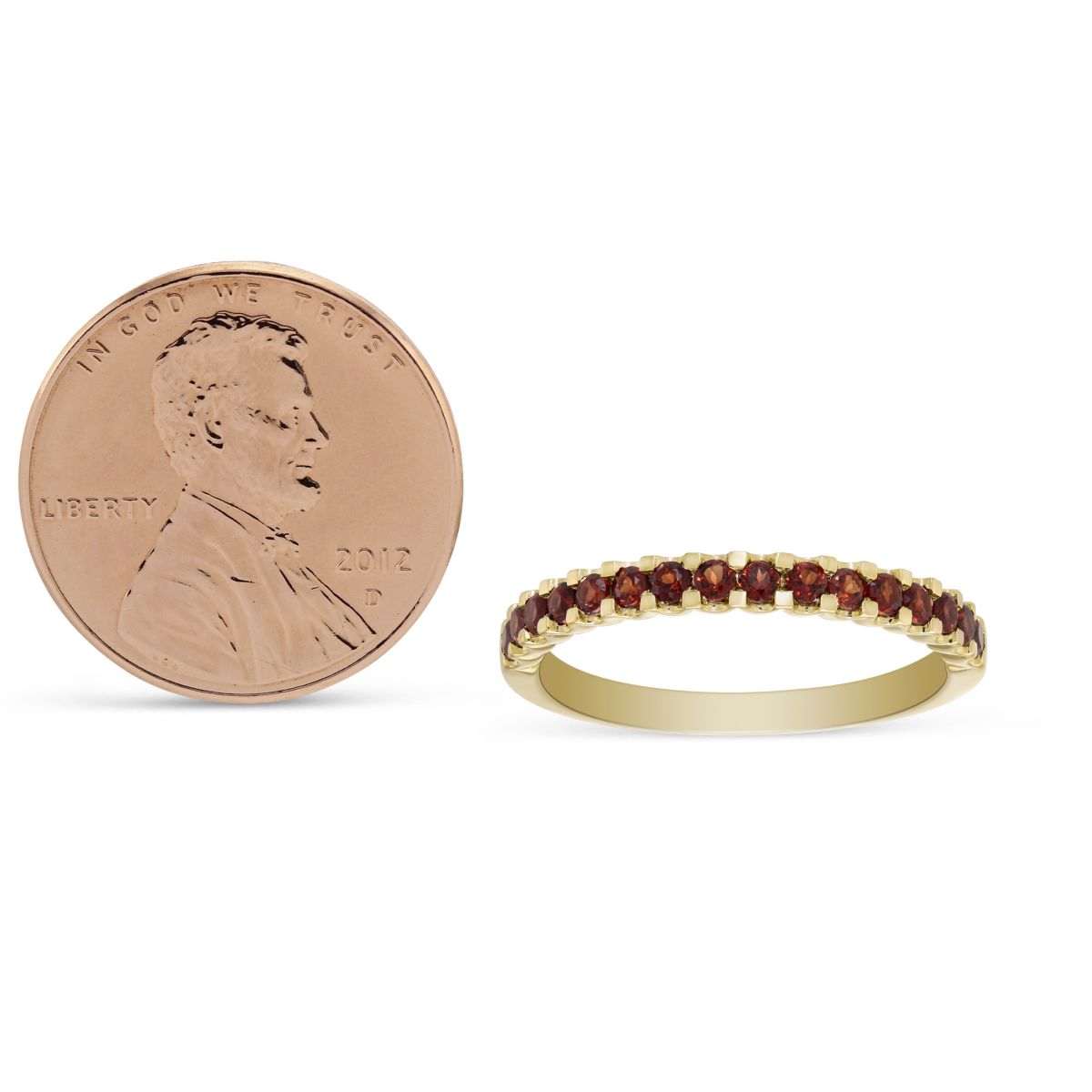 14K Yellow Gold Round Garnet Band