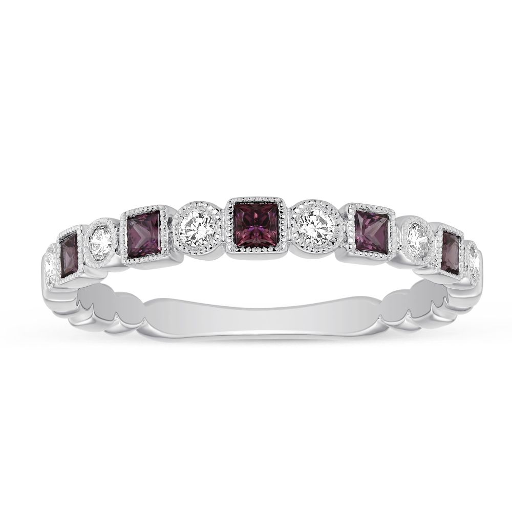 14K White Gold Rhodolite Garnet & Diamond Geometric Ring