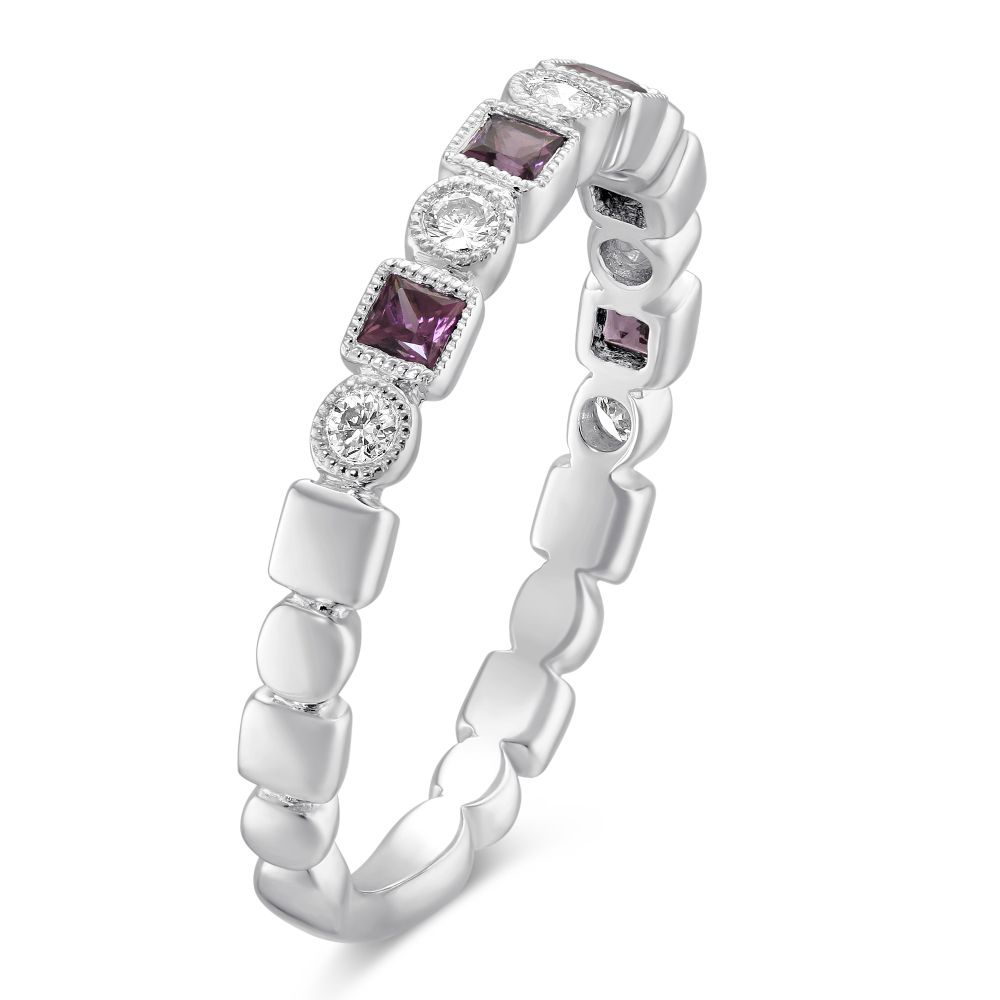 14K White Gold Rhodolite Garnet & Diamond Geometric Ring