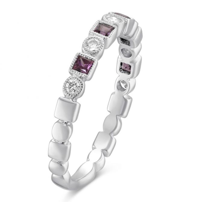 14K White Gold Rhodolite Garnet & Diamond Geometric Ring