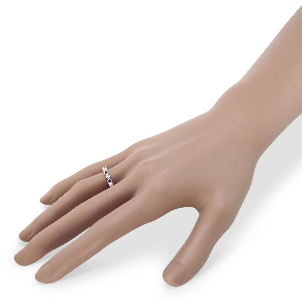 14K White Gold Round Garnet & Diamond Bezel Set Milgrain Ring