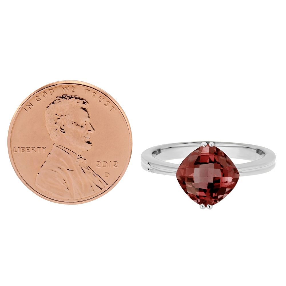 14K White Gold Checkerboard Cushion Garnet Ring