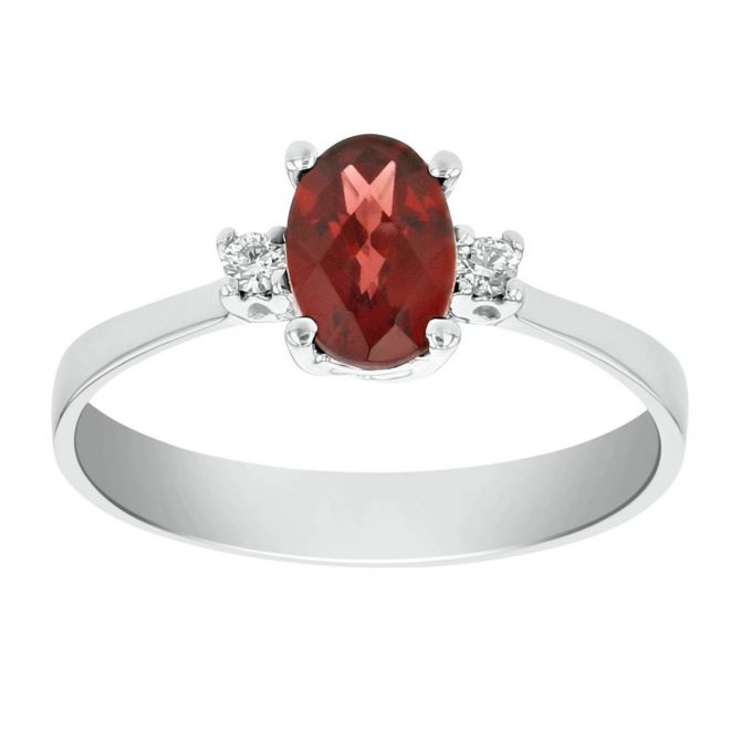14K White Gold Oval Garnet & Diamond Pallette Ring