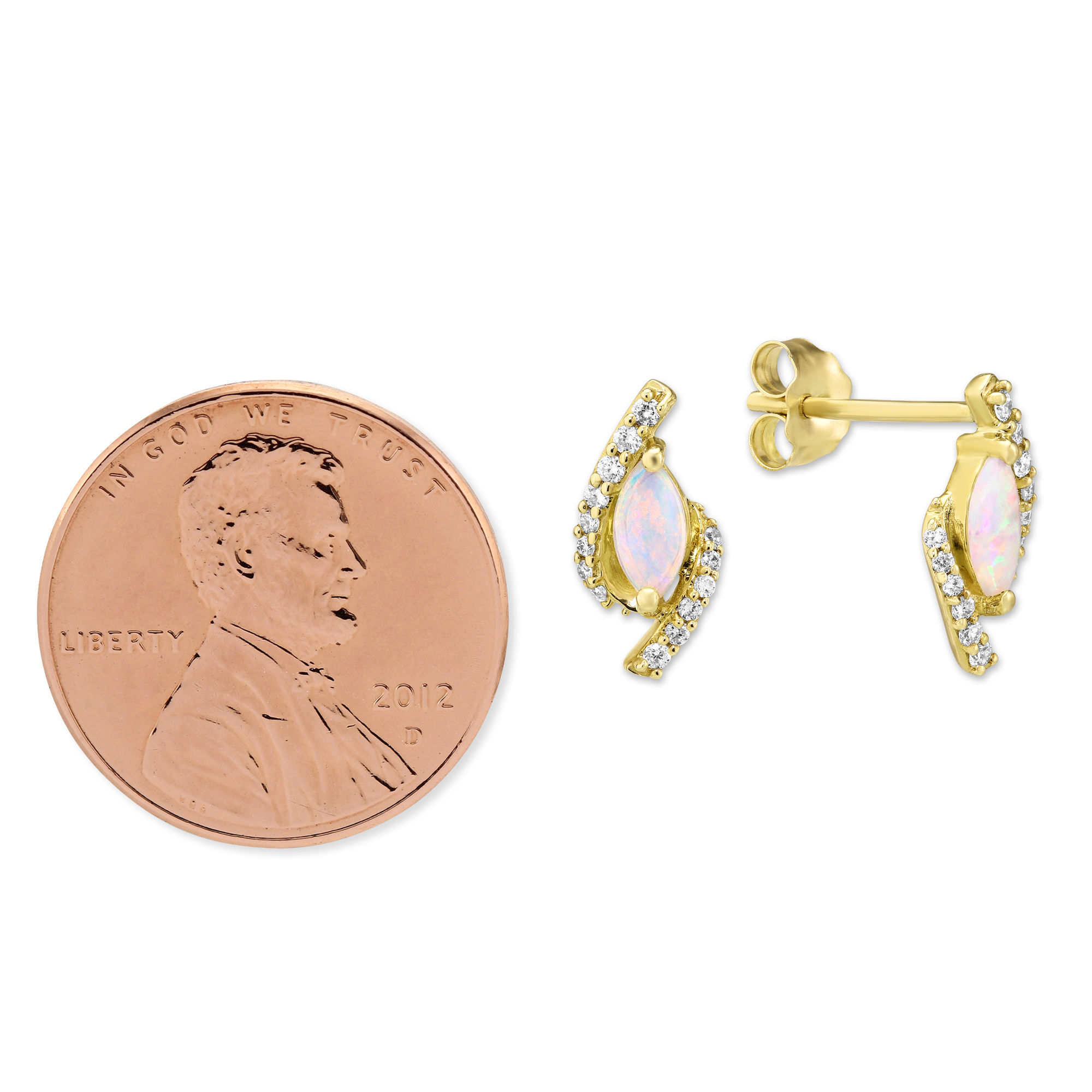 14K Yellow Gold Marquise Opal & Diamond Earrings