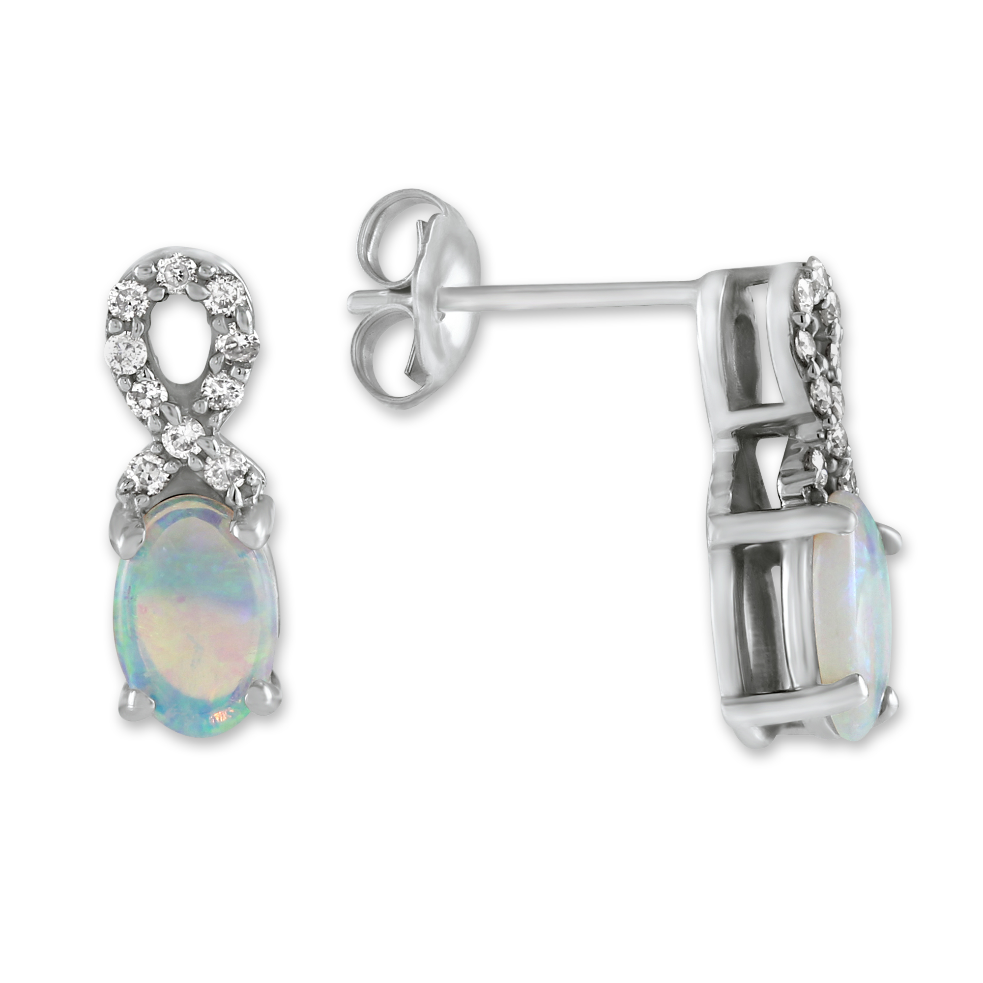 14K White Gold Opal & Diamond Earrings