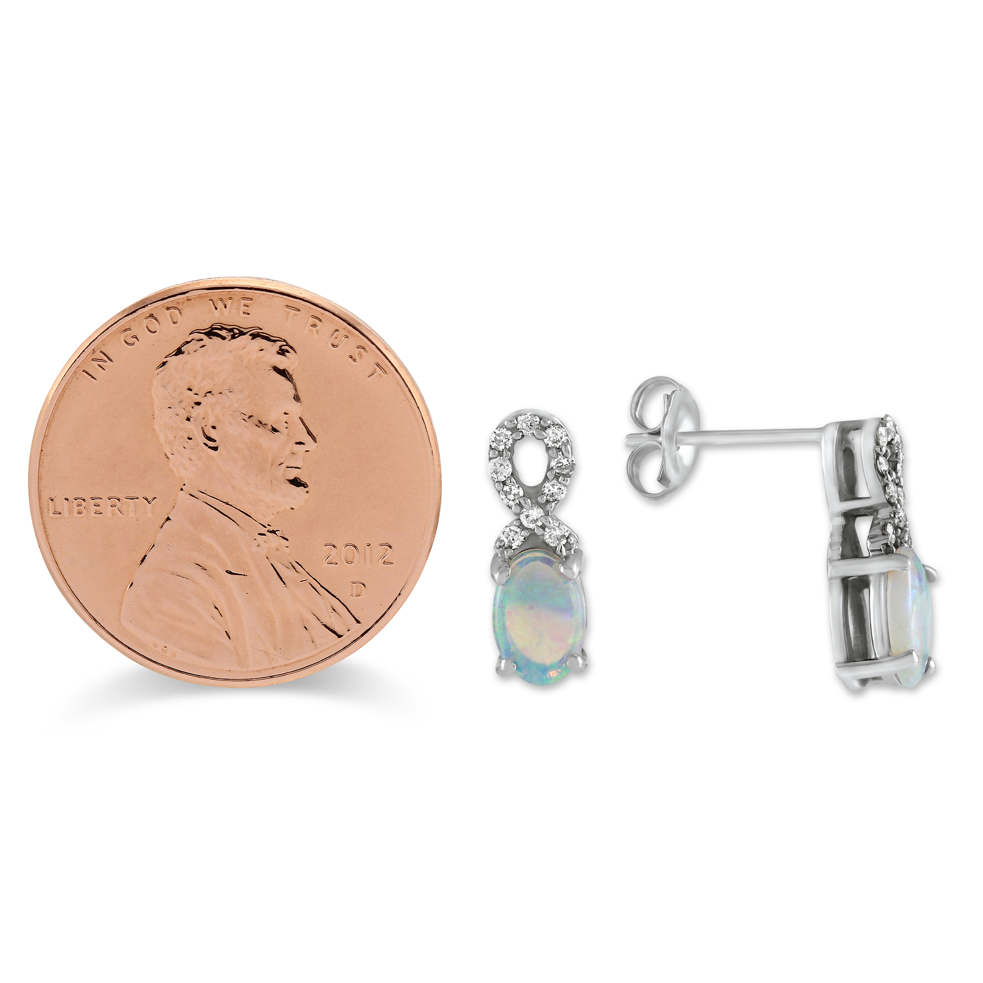 14K White Gold Opal & Diamond Earrings