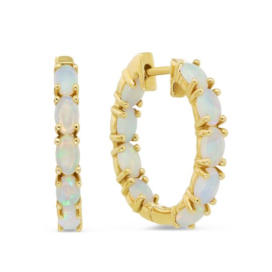 14k Yellow Gold Oval Opal Hoop Earrings Borsheims 14k Yellow Gold Oval Opal Hoop Earrings