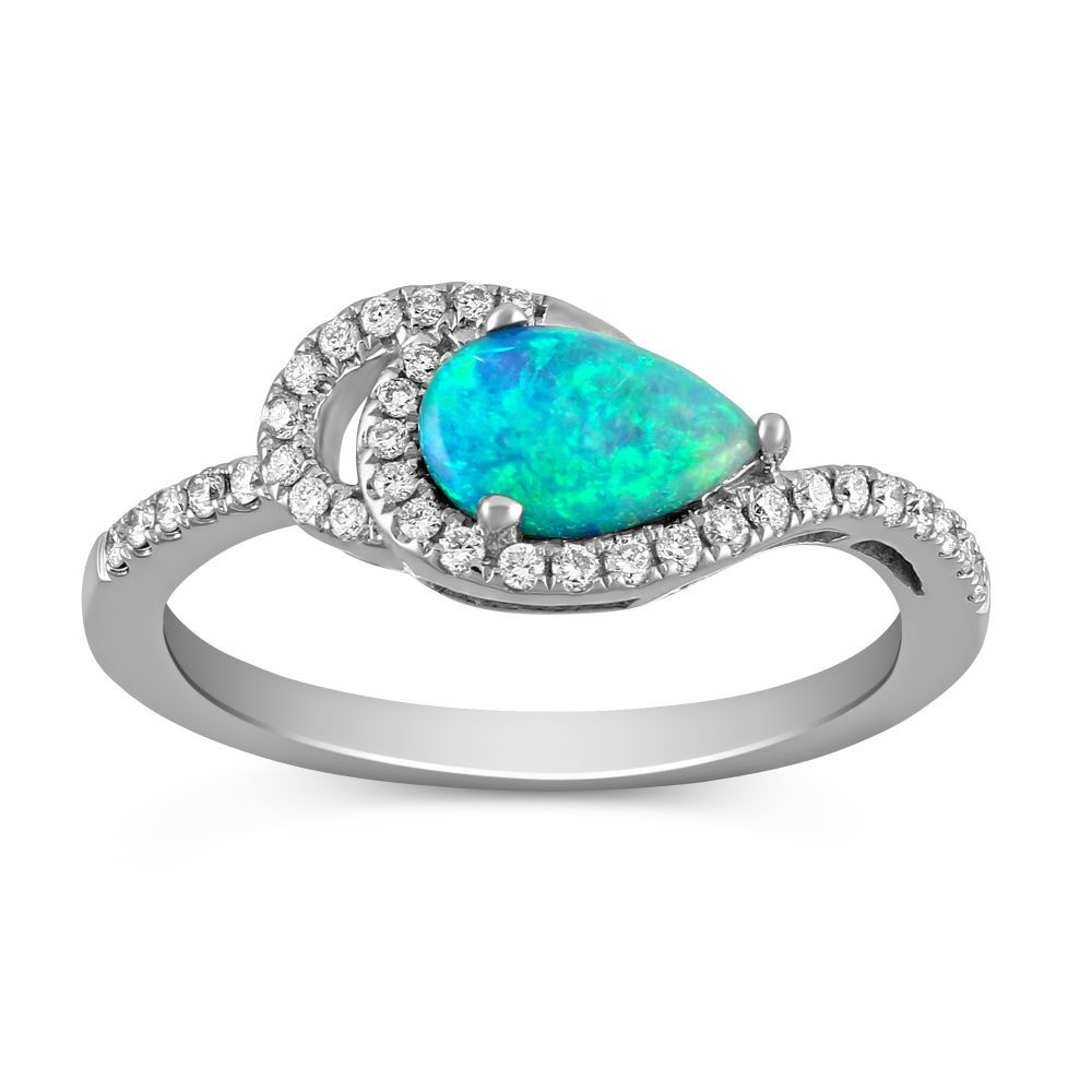 14K White Gold Pear Shaped Opal & Diamond Ring | Borsheims